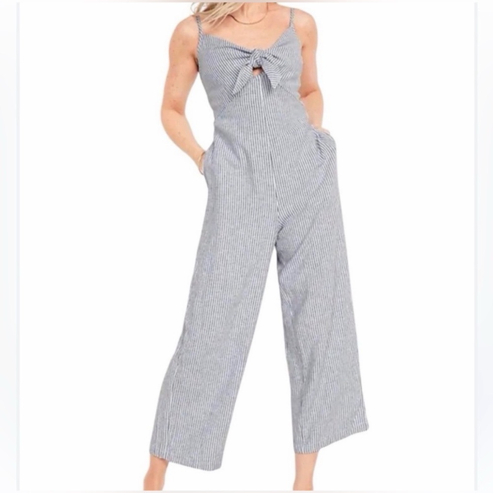 Old Navy Blue and White Striped Jumpsuit